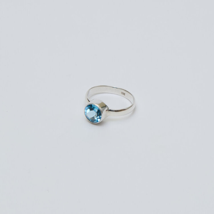 Blue Topaz Round Sterling Ring