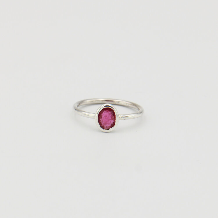 Pink Tourmaline Small Oval Sterling Ring Sz 8