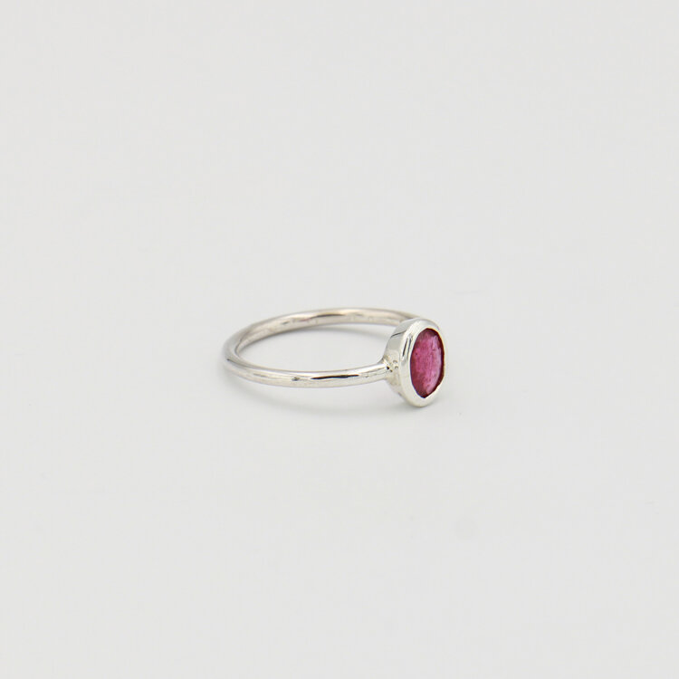 Pink Tourmaline Small Oval Sterling Ring Sz 8