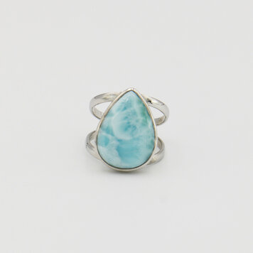 Larimar Pear Split Band Sterling Ring Sz 7.5