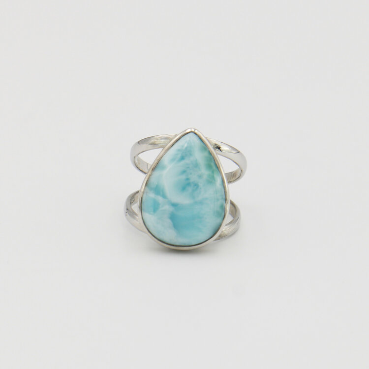 Larimar Pear Split Band Sterling Ring Sz 7.5
