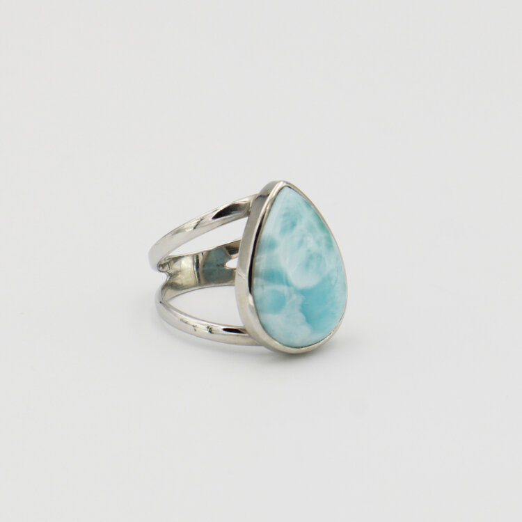 Larimar Pear Split Band Sterling Ring Sz 7.5