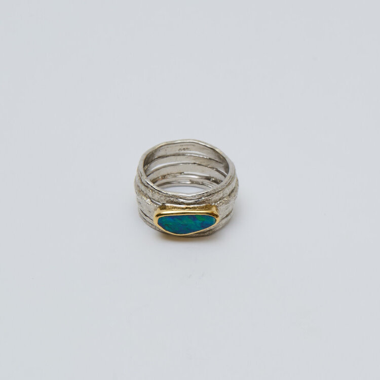 Australian Opal GP Sterling Wide Ring Sz 9