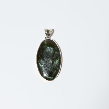 Seraphinite Large Oval Sterling Pendant