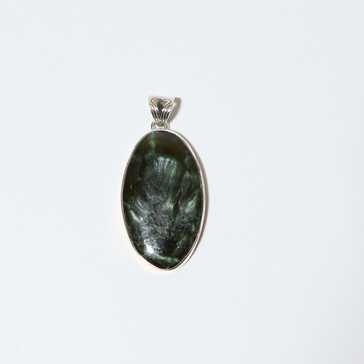 Seraphinite Large Oval Sterling Pendant
