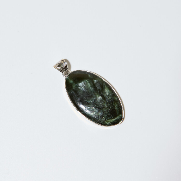 Seraphinite Large Oval Sterling Pendant