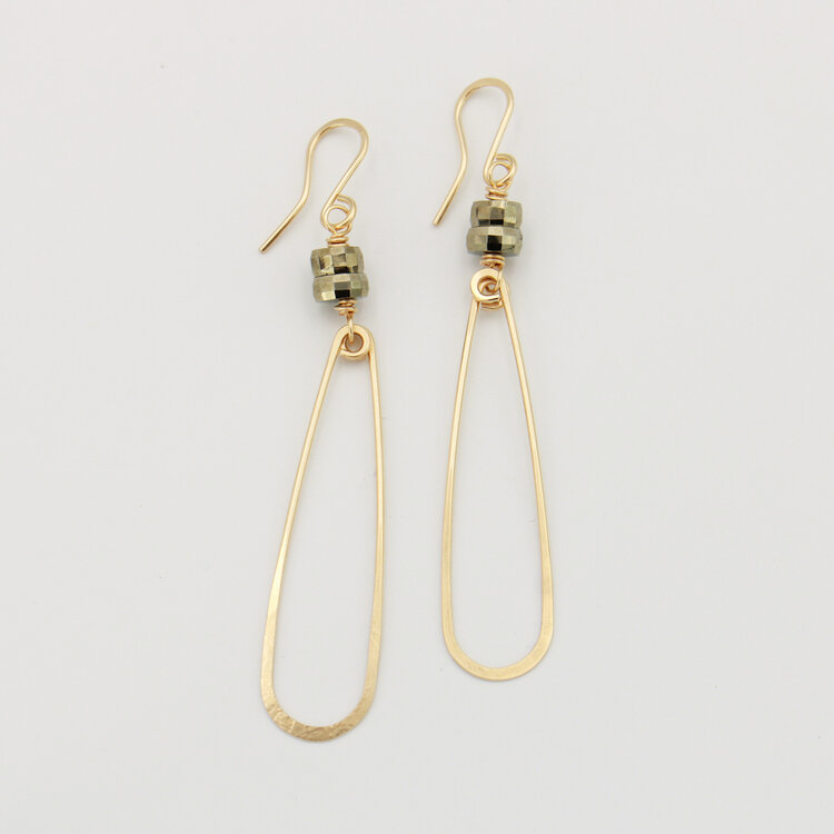 Pyrite Stack Long Teardrop Earrings GF