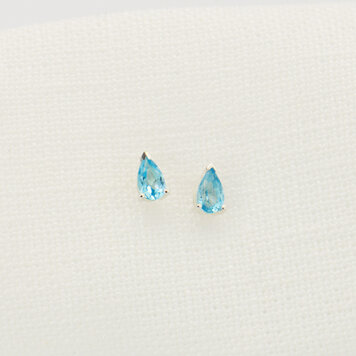 Tiny Swiss Blue Topaz Pear Sterling Studs