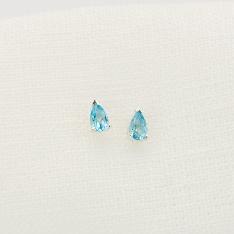 Tiny Swiss Blue Topaz Pear Sterling Studs