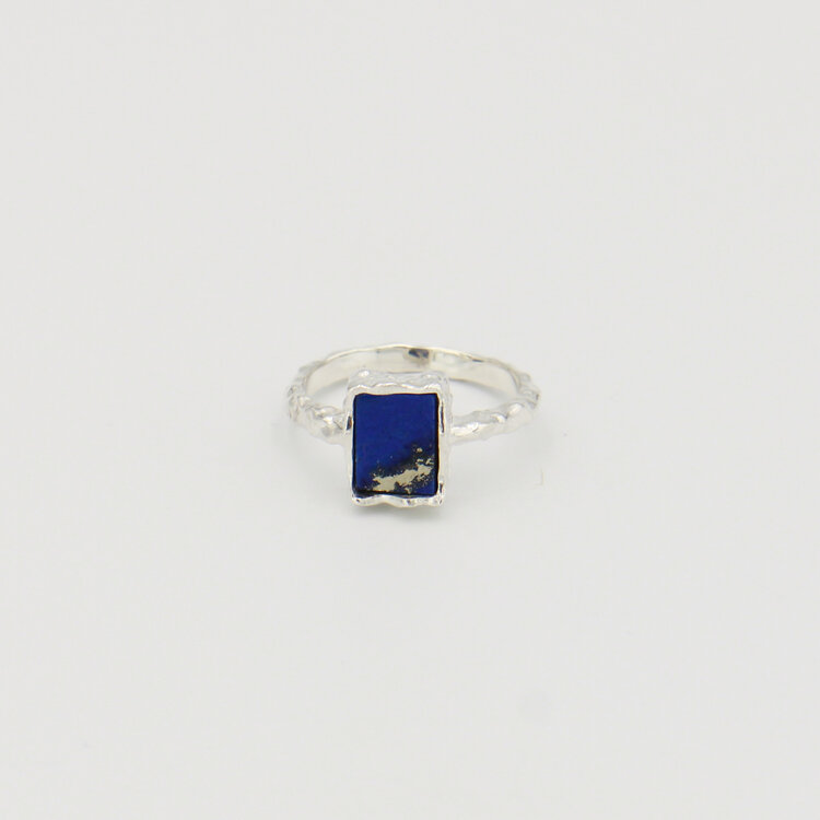 Lapis Rectangle Rustic Sterling Ring Sz 6