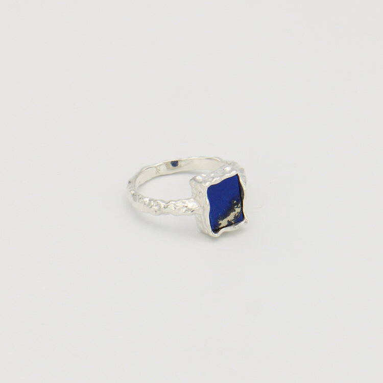 Lapis Rectangle Rustic Sterling Ring Sz 6
