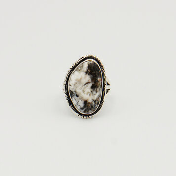 White Buffalo Wedge Sterling Ring Sz 9