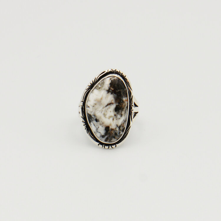 White Buffalo Wedge Sterling Ring Sz 9