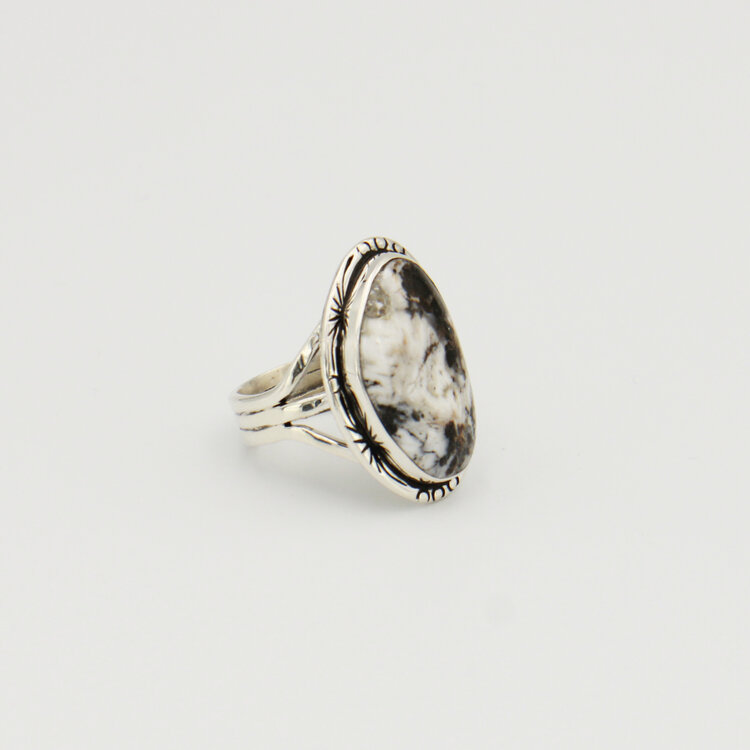 White Buffalo Wedge Sterling Ring Sz 9