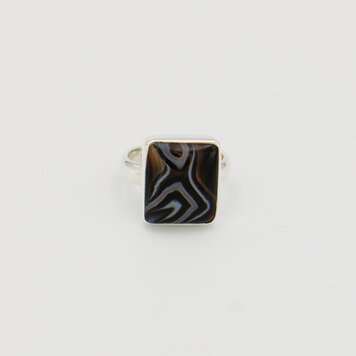 Black Banded Agate Rectangle Sterling Ring Sz 6