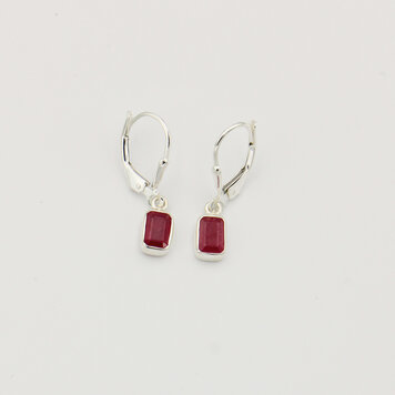 Ruby Emerald Cut Sterling Earrings