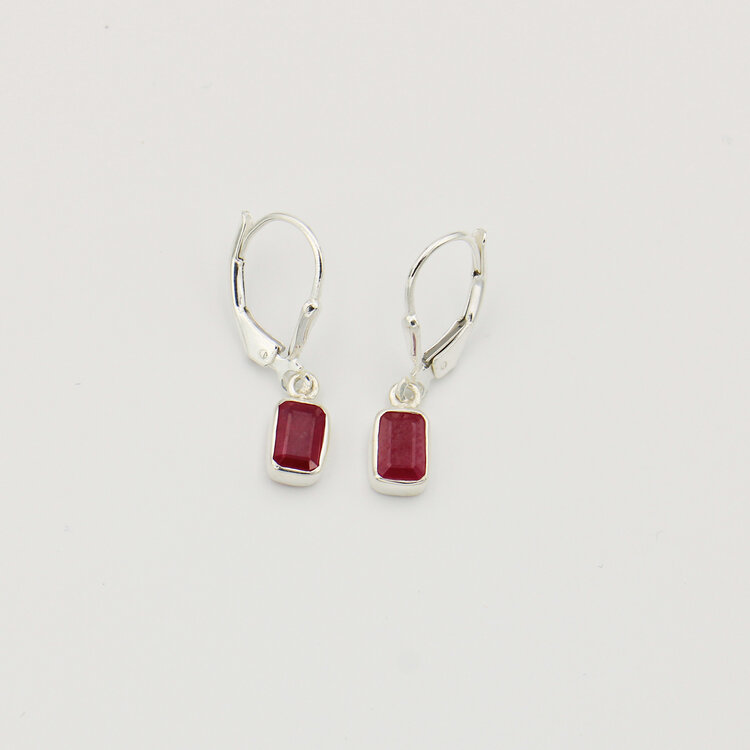 Ruby Emerald Cut Sterling Earrings