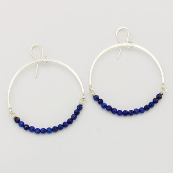 Lapis Beaded Sterling Hoops 1.5"