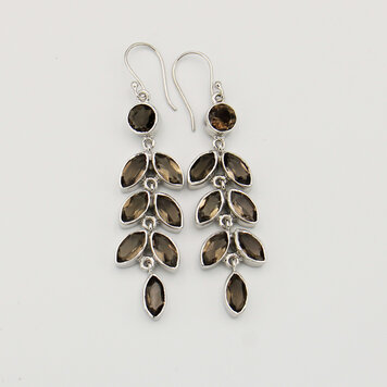 Smoky Quartz Leaves Long Sterling Earrings