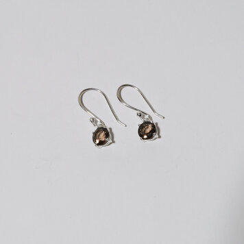 Smoky Quartz Small Round Sterling Earrings