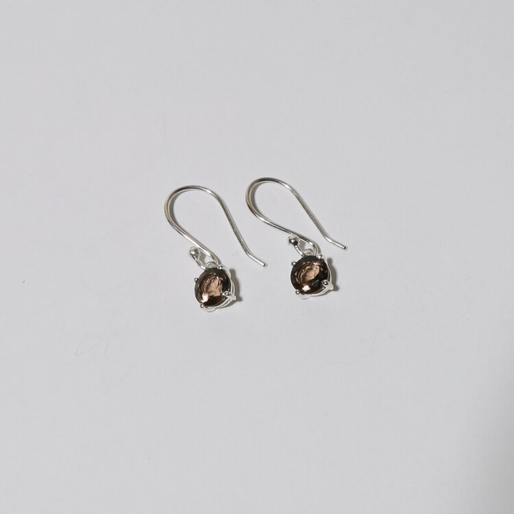 Smoky Quartz Small Round Sterling Earrings