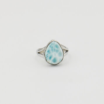 Larimar Pear Scalloped Sterling Ring Sz 7