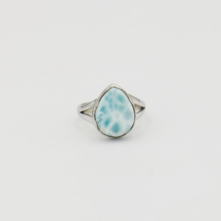 Larimar Pear Scalloped Sterling Ring Sz 7