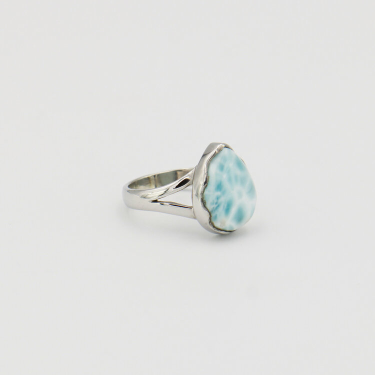 Larimar Pear Scalloped Sterling Ring Sz 7