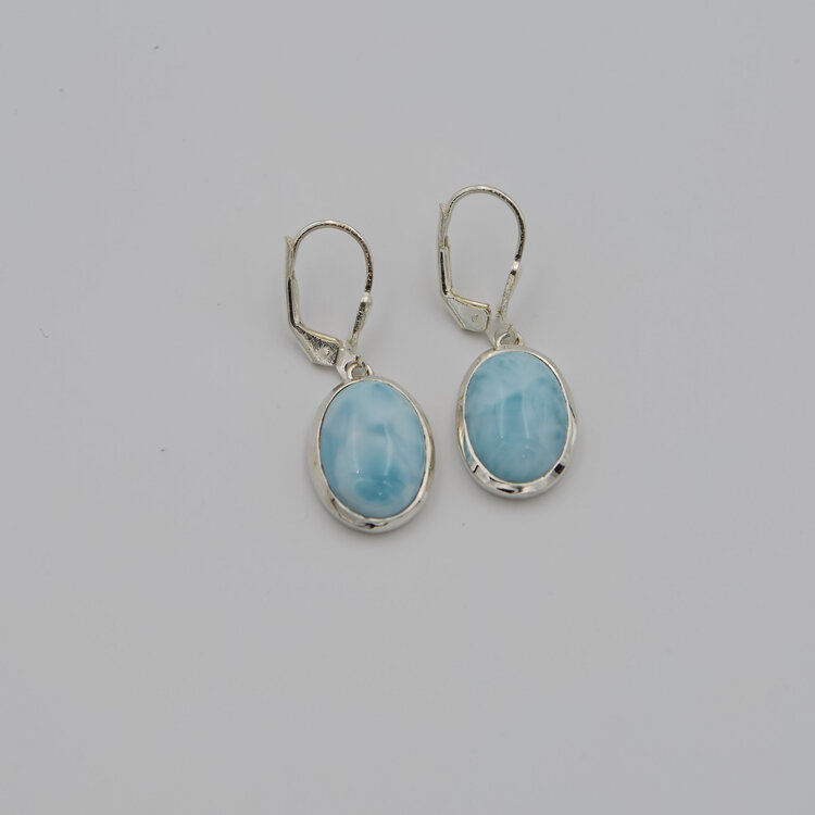 Larimar Oval Sterling Lever Back Earrings