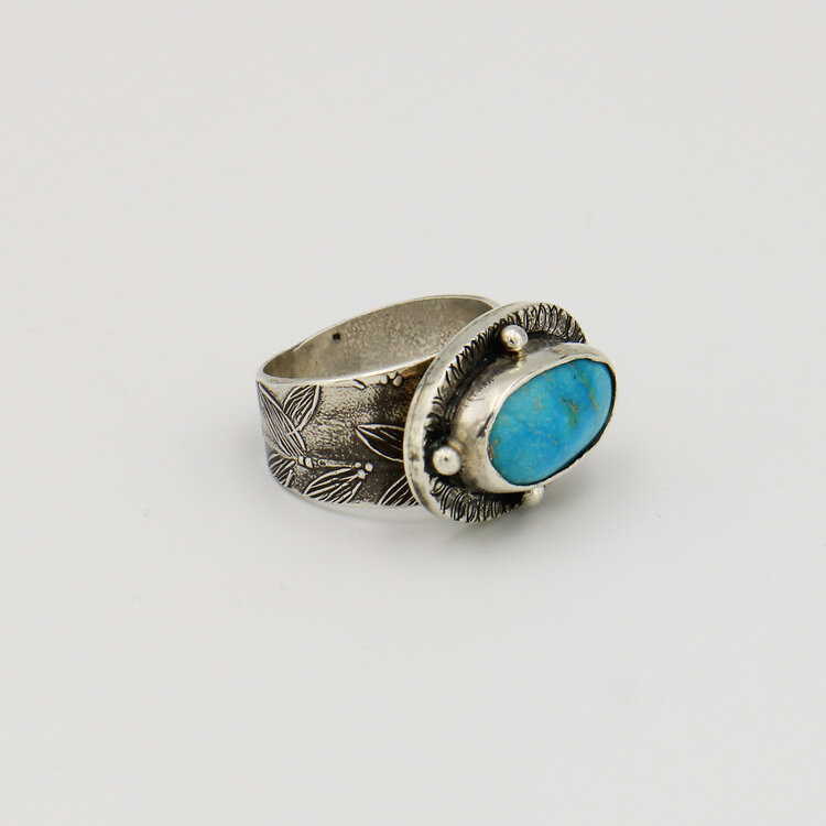 Turquoise Horizontal Sterling Wide Ring Sz 9.5