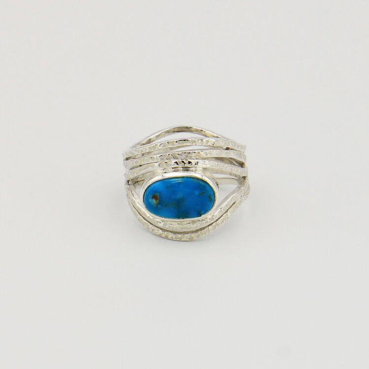 Turquoise Multi Band Sterling Ring 9