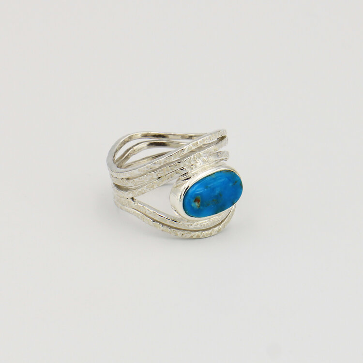 Turquoise Multi Band Sterling Ring 9