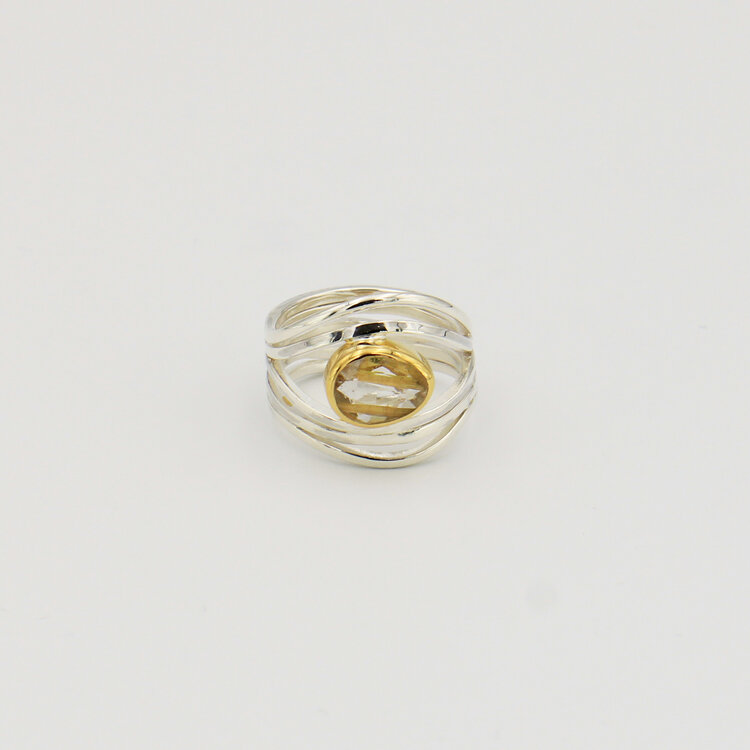 Rutilated Quartz Multi Band GP Sterling Ring 7