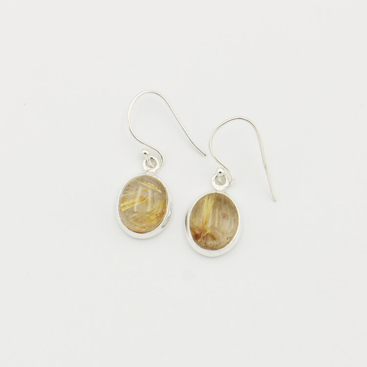 Rutilated Quartz Oval Sterling Earrings