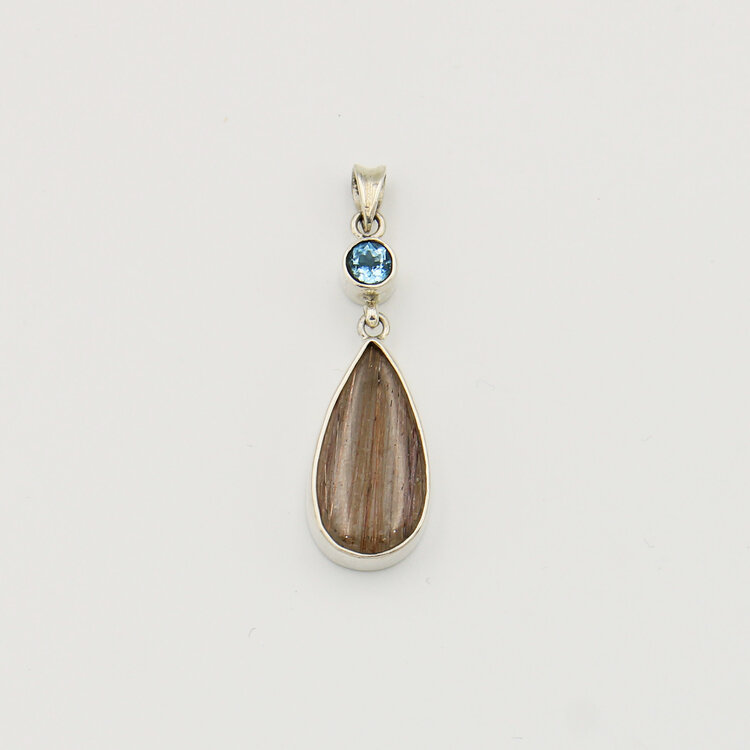 Red Rutilated Quartz & Blue Topaz Pendant