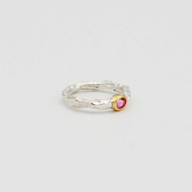 Ruby Rustic Band GP Sterling Ring Sz 7
