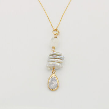 Pearl & Moonstone Gold Filled Necklace 18"
