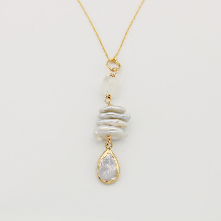 Pearl & Moonstone Gold Filled Necklace 18"