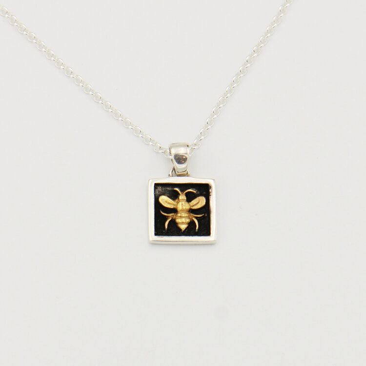 Sterling Silver Square Bee Necklace GP