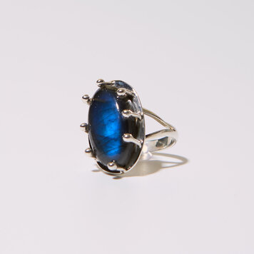 Labradorite Large Prong Set Sterling Ring Sz 8