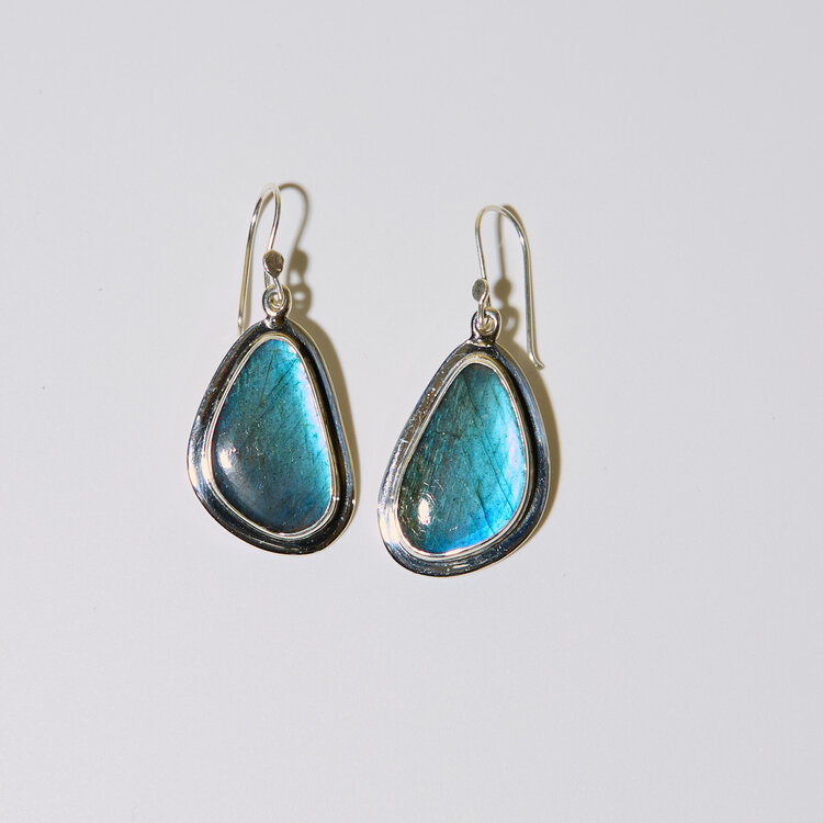 Labradorite Wedge Frame Bezel Sterling Earrings