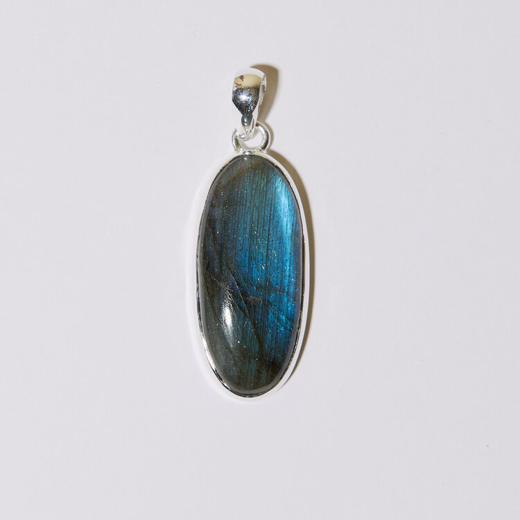 Labradorite Long Oval Sterling Pendant