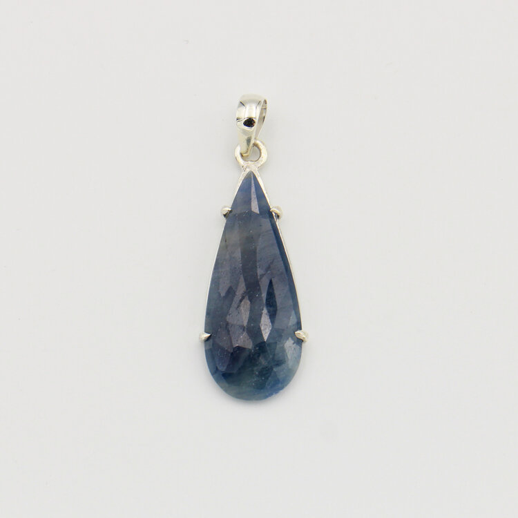 Sapphire Long Teardrop Sterling Pendant