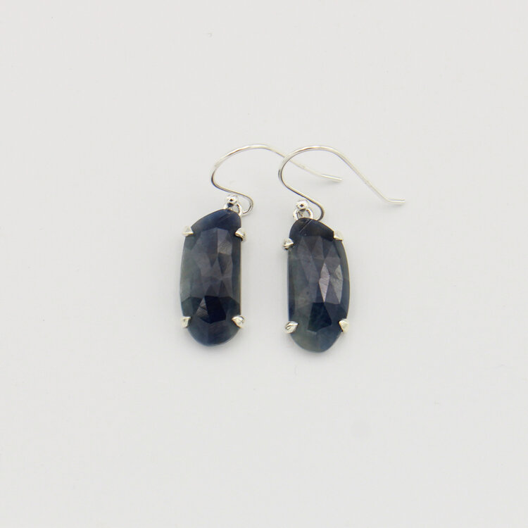 Sapphire Large Ovoid Sterling Earrings