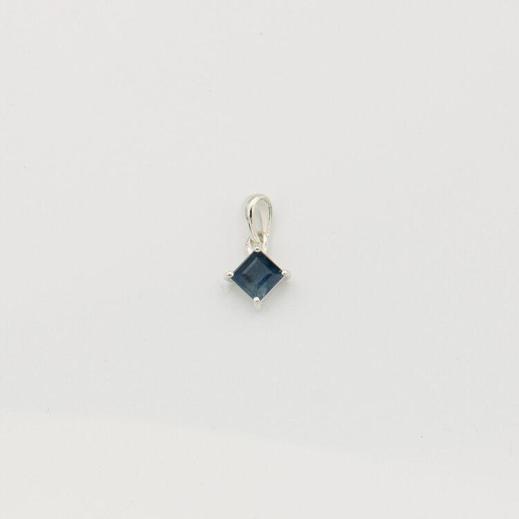 Tiny Sapphire Square Sterling Pendant