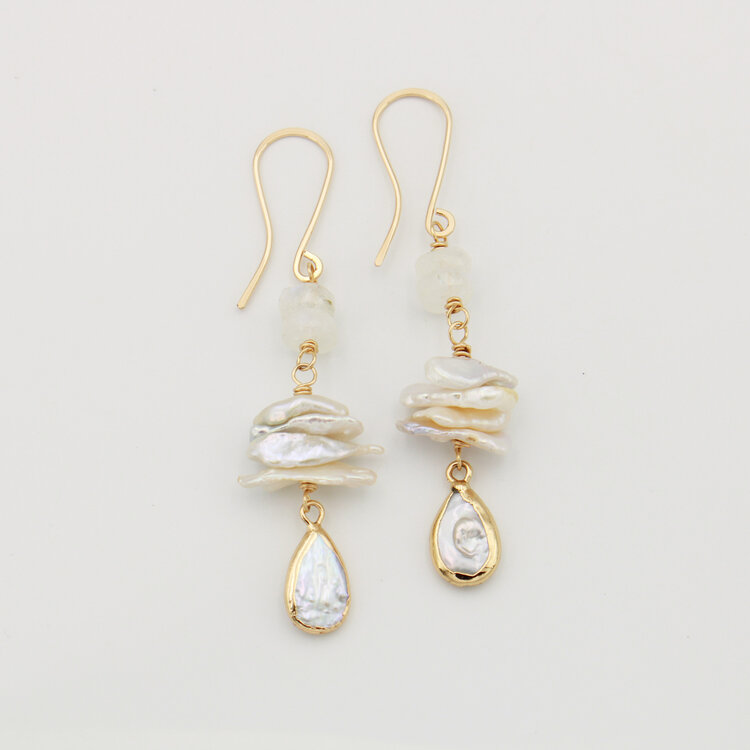 Pearl & Moonstone GF Earrings