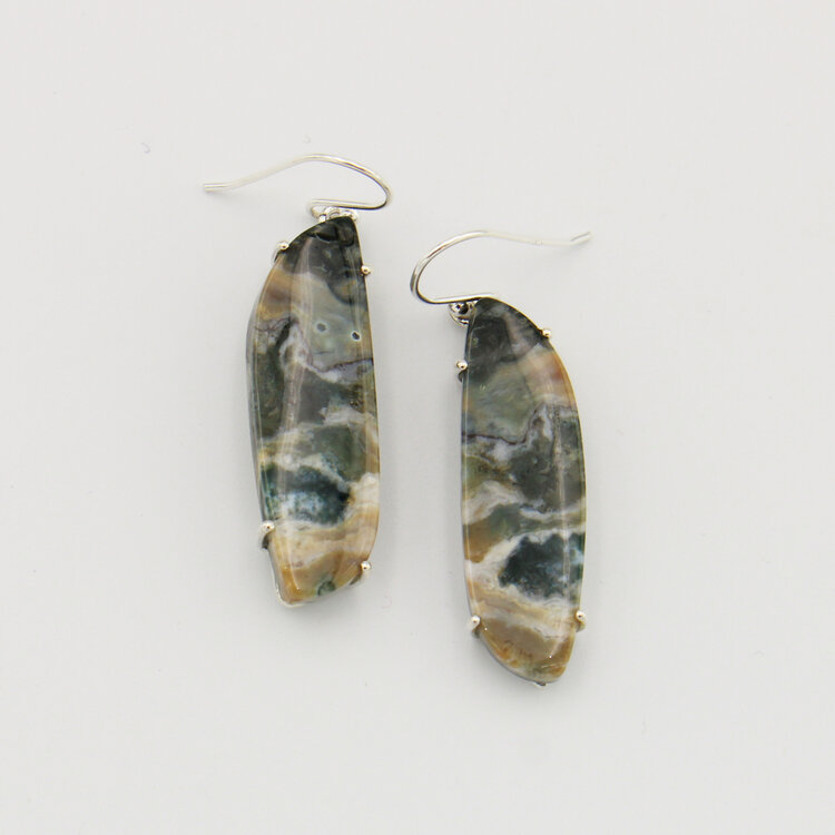Ocean Jasper Long Prong Sterling Earrings