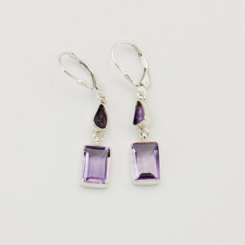 Amethyst Cabochon & Emerald Cut Sterling Earrings Amethyst Cabochon & Emerald Cut Sterling Earrings