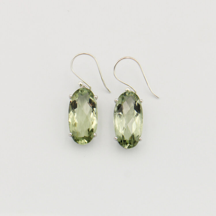 Green Amethyst Long Oval Sterling Earrings