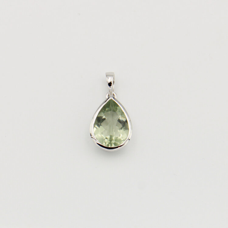 Green Amethyst Pear Sterling Pendant